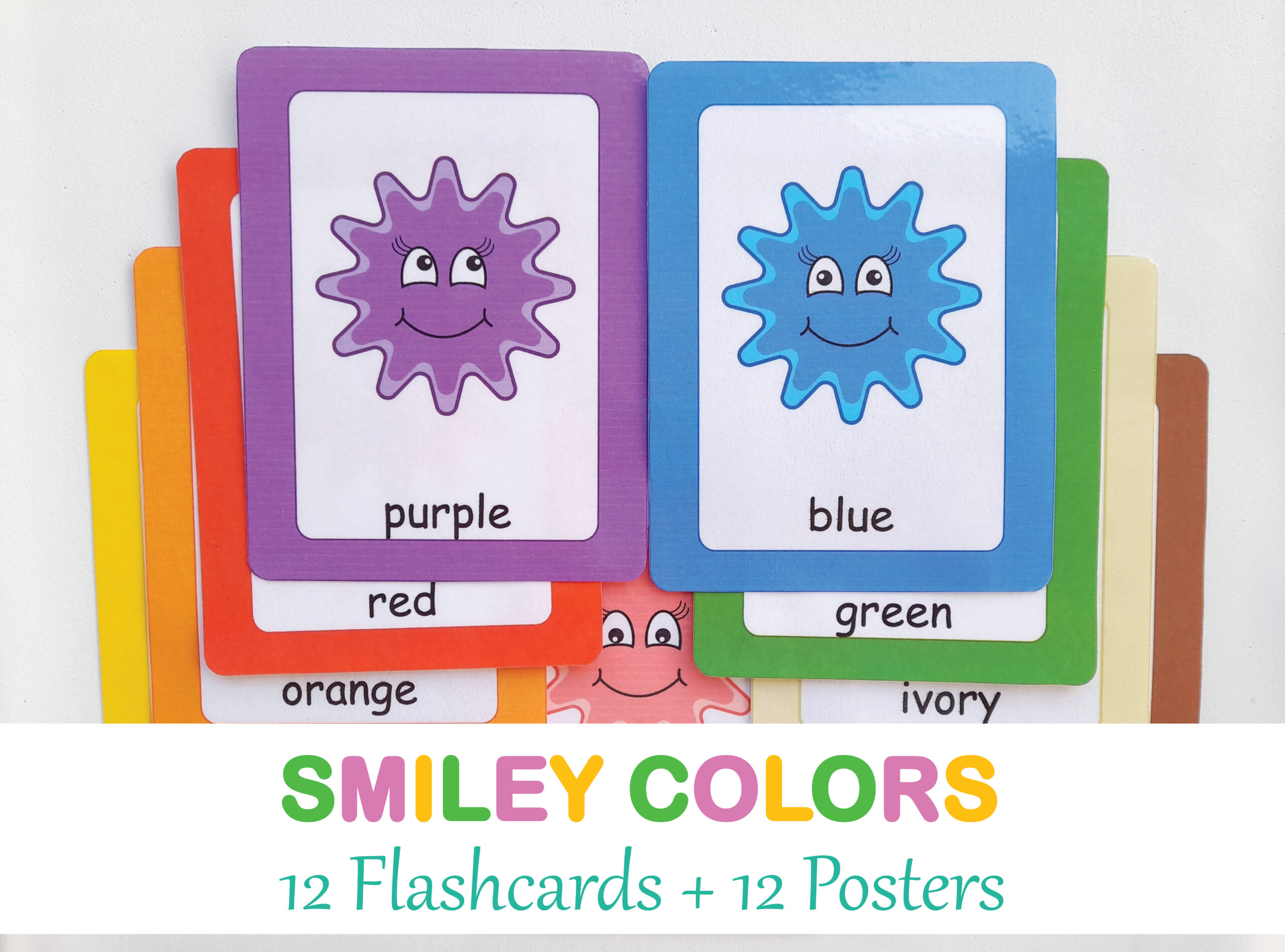 12 Smiley Color Flashcards and Posters